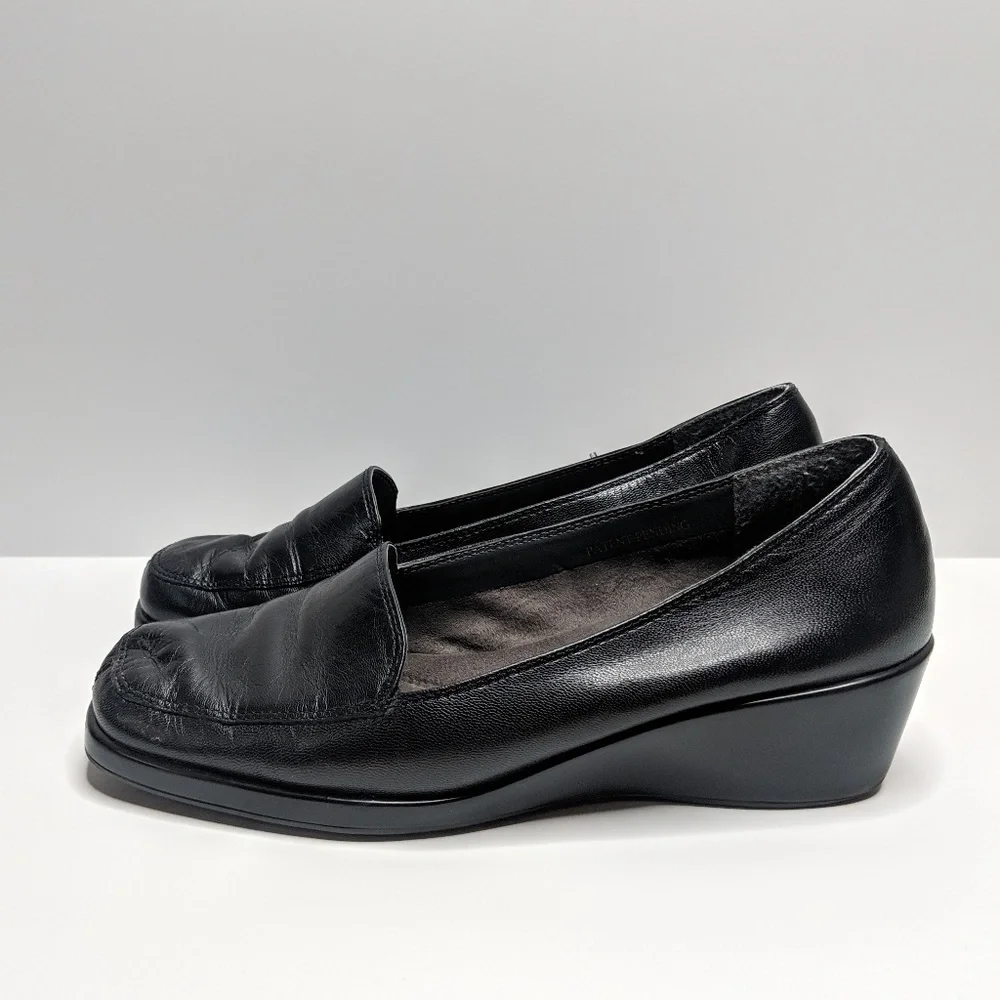 Aerosoles Black Final Exam Wedge Slip Ons Leather Shoes Career